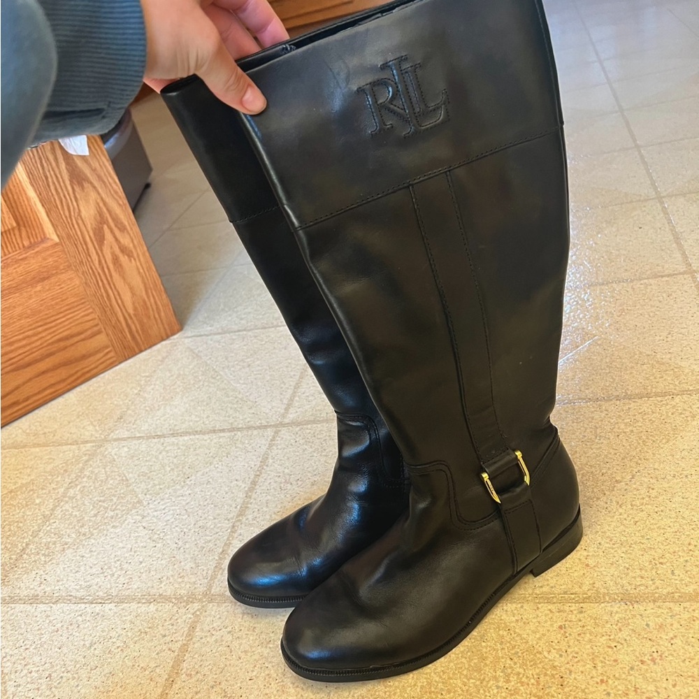 Ralph Lauren Black Tall Leather Boots